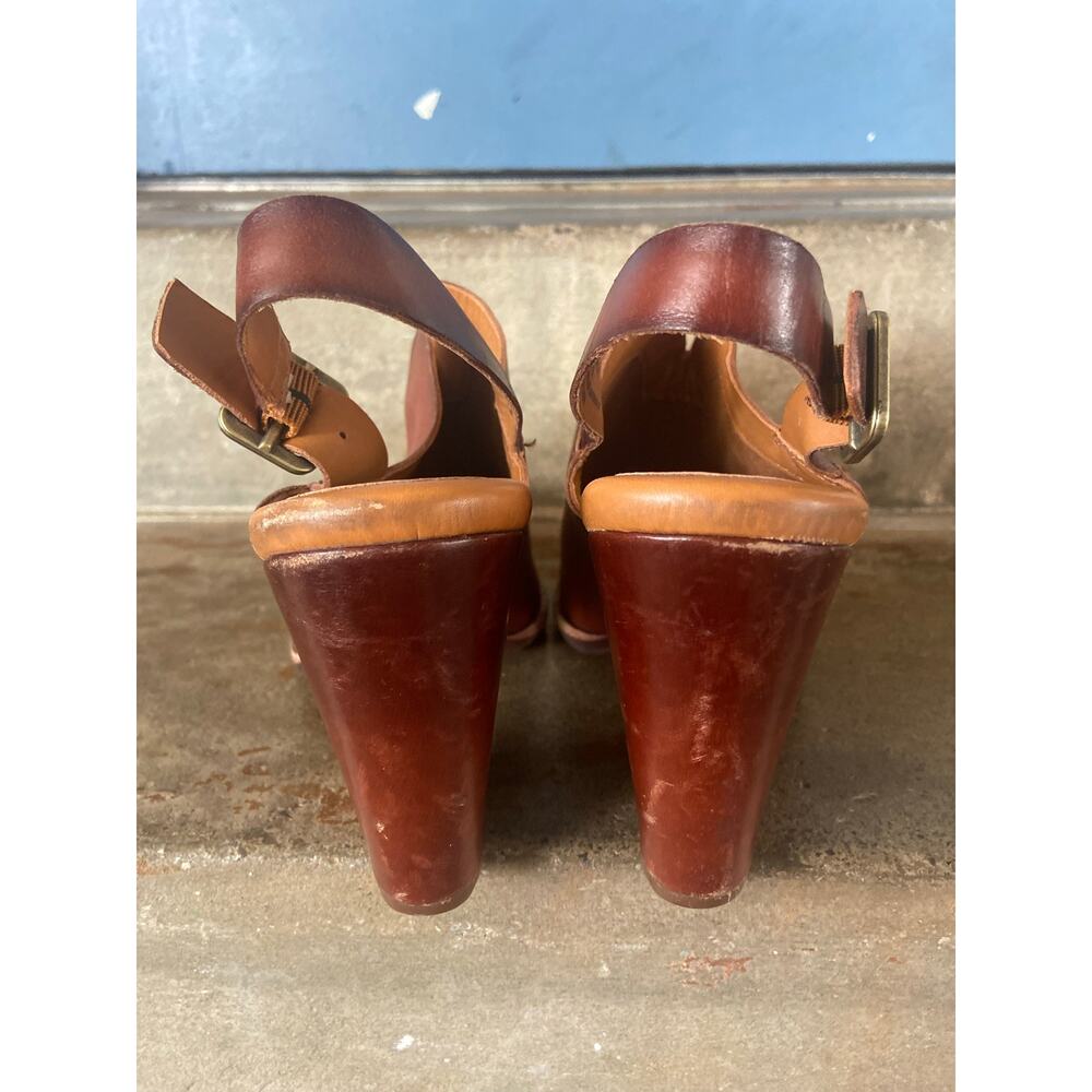 Kork-Ease Hanelle brown leather stacked heel mules with back strap - Picture 7 of 8